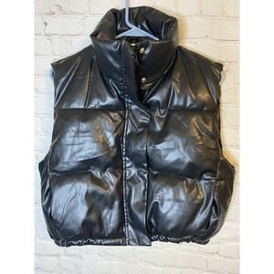 Women's Black Faux Leather Puffer Vest Size Large